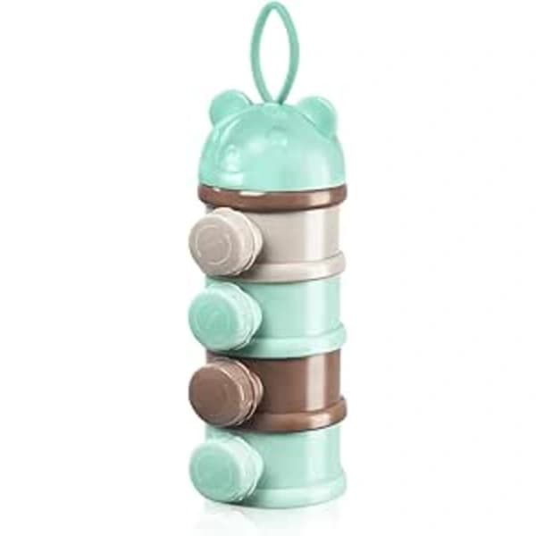 Bærbar formeldispenser med 4 rum, stabelbare PP-beholdere med hældetud til babysnacks og mælkepulver, mintgrøn