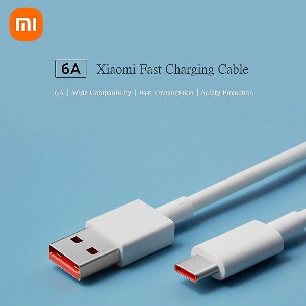 Xiaomi USB Type-C-kabel 6A Supersnabb Laddningsdatakabel Hållbar TPE USB-A till USB-C Laddningskabel Vit Ingen