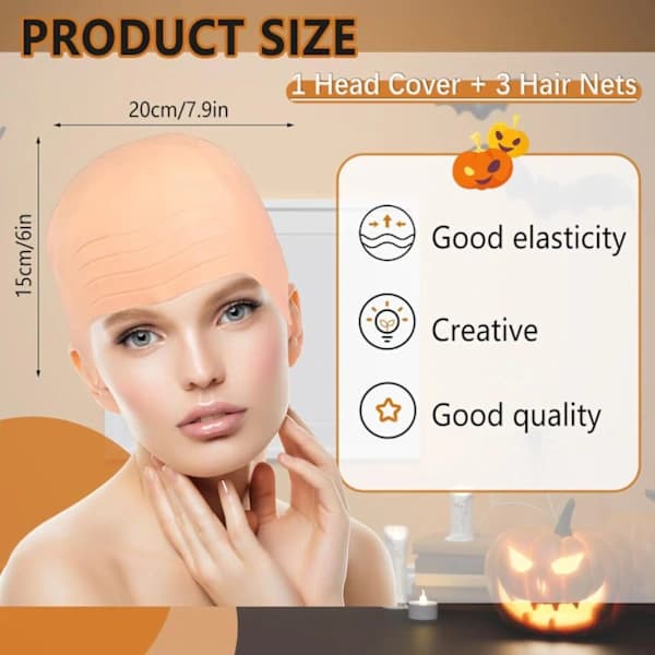 Halloween Latex Skallet Hodeplagg Uten Barbering - Hvit[CO]
