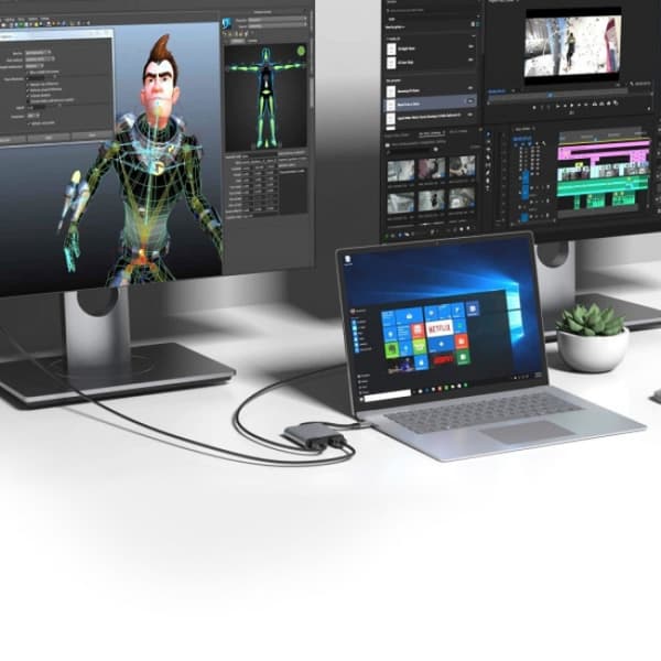 Sovitin - USB-C - 2x HDMI Harmaa