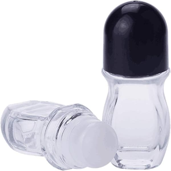 Refillable Empty Glass Bottle with Roller Ball Deodorant with Plastic Roller Ball for Essential Oils Perfume Cosmetics (5×50ML)