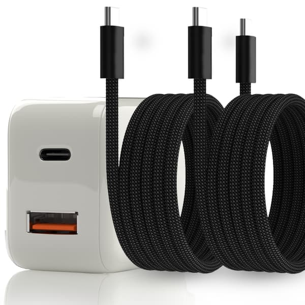 Fast Wall Charger 20W – USB-C PD & USB-A 1x Laddare, 2x USB-C-kablar (1m)