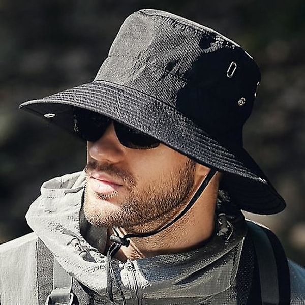 Hatt til mænd, sommer, solhat, vindtæt rem, bred skygge, UV-beskyttelse, foldbar, bærbar, havearbejde, fiskeri, rejser, udendørs, fiskerhat mørkegrå