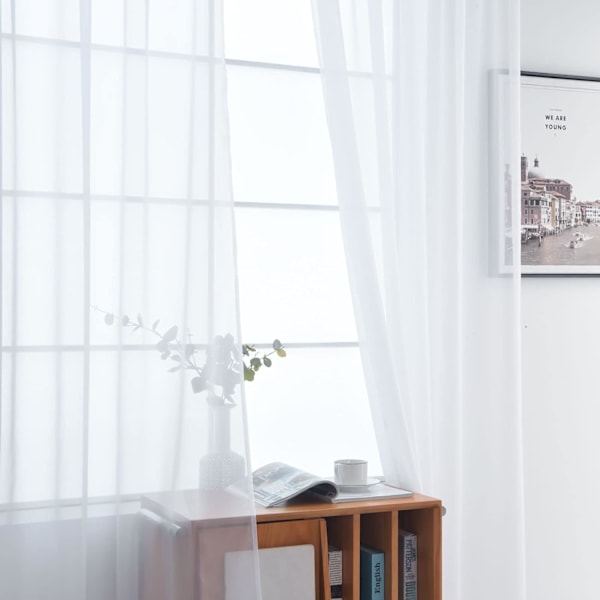 Sauvaverho, läpikuultava voile-verho, valkoinen, pitkä, keittiöön, makuuhuoneeseen, lastenhuoneeseen, olohuoneeseen, pihalle (valkoinen, 52 tuumaa x 84 tuumaa)