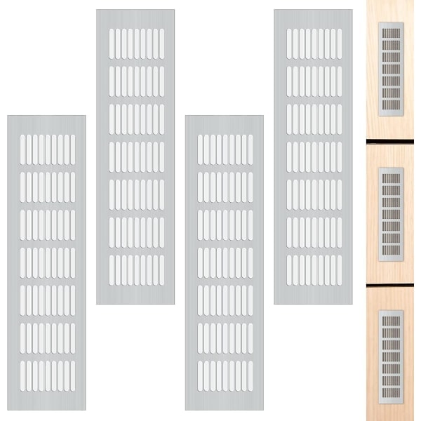4 stk. Ventilationsgitter, Rektangulært Ventilationsgitter til Skabe Døre Skoskab og Aluminium Ventilationsgitter Hjælper Dine Møbler med at Ventilere...
