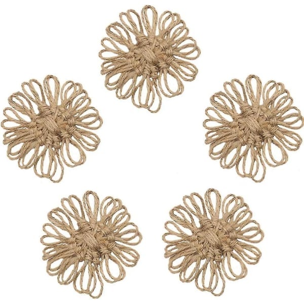 Säckvävsblommor Set Säckväv Hantverk Hampa Rep Tusensköna Rustik DIY Hantverk Jute Linne Blomma Jul Bröllop Fest Dekoration 5st brun