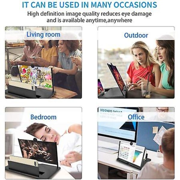 10\" Slank Foldbar Telefon Skærm Forstørrelsesglas HD Telefon Forlænger med Foldbar Stativholder Bærbar Film Videospil Forstørrelse
