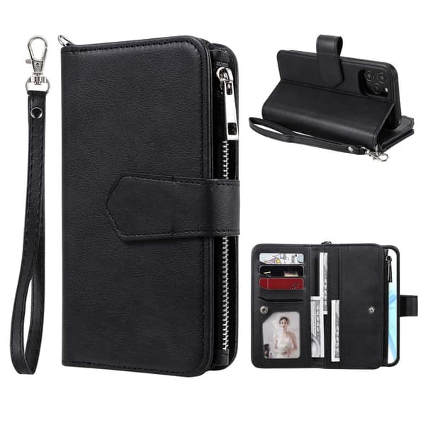 iPhone 12 / 12 Pro - 2-i-1 Magnet Skal / Plånboksfodral - Svart Black Svart