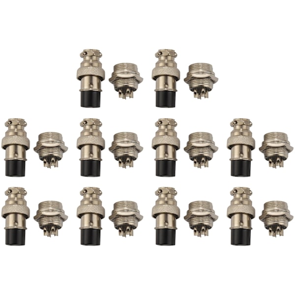 4 Pin Metal Male Female Panel Connector 16mm Gx16-4 Silver Aviation Plug Of 10 Pcs