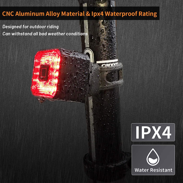 Smart cykelbakljus, induktionsbromsning USB uppladdningsbar, IPx4 vattentät, 6 lägen LED-bakljus