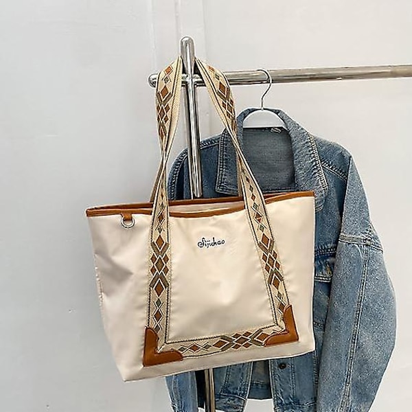 Dam Tote Bag Stor Axelväska Vattentålig Lätt Nylon Tote Bag för Kvinnor Laptopväskor Strand Handväska