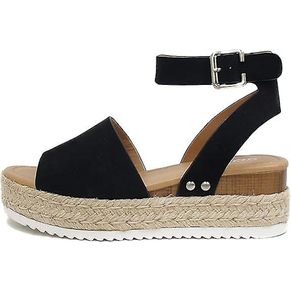Dames Topic Åben Tå Spænde Ankelrem Espadrille Syntetiske Sandaler STØRRELSE 37, FARVE SORT