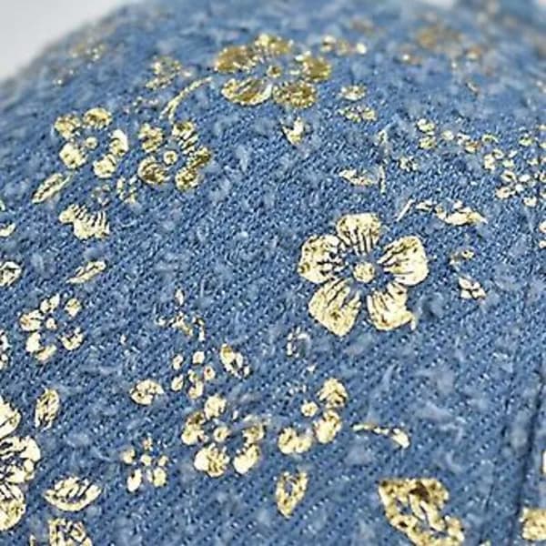 Baseballkeps för damer med blomma, guldtryck, broderad hatt, mockaimitation, snapback-rem (Blå)[CO]
