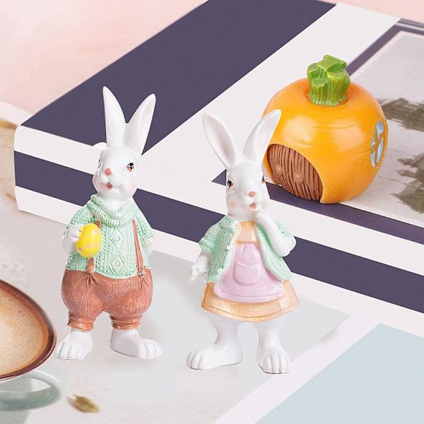 2 st Kanin prydnader Figurer, Kanin Figur, Harts Resin Påsk Kanin Bordsdekorationer Prydnader