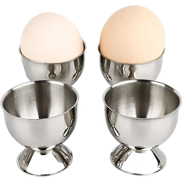 4 stk. eggekopper, eggeholdere i rustfritt stål, eggstativ, eggekopp, ande eggekopp, kylling