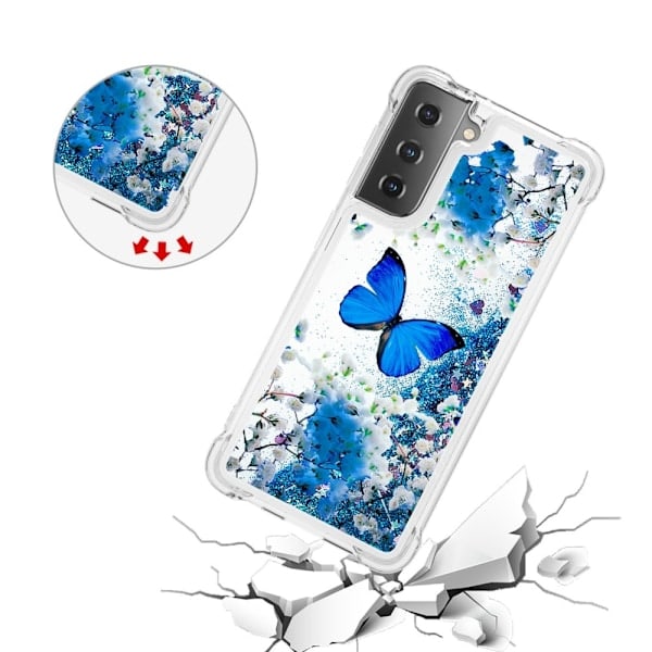 Samsung Galaxy S21 - Støtsikkert Quicksand Deksel - Blå Sommerfugl
