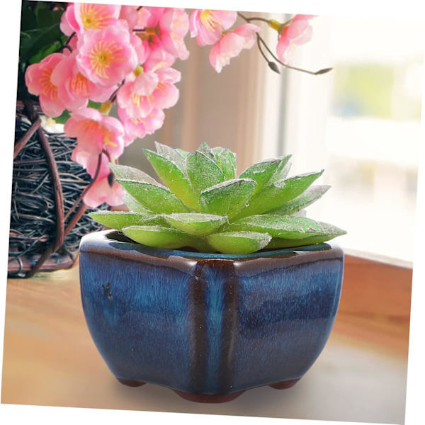 1 stk. lille blomsterpotte i lilla sand, boligindretning, miniatureplanter, keramikplanter