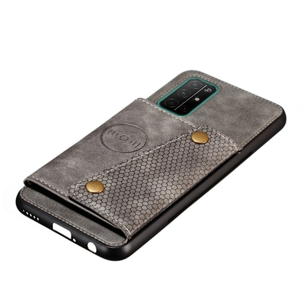 Samsung Galaxy A52 / A52s - Nahkakuori Korttitaskulla Ja Magneetilla - Harmaa Grey Harmaa