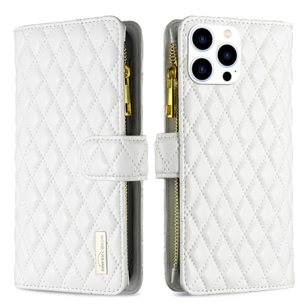 iPhone 15 Pro Deksel Diamant Multifunksjonell Hvit