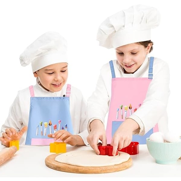 2-pack barnförkläden, målarförkläde, ålder 6-12, vattentäta kockförkläden för kök, målning, matlagning, bakning - 60×45 cm (rosa och blå)