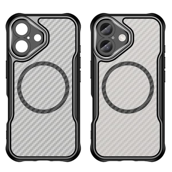 iPhone 16 Cover MagSafe Kulfiber Tekstur Hybrid Sort 43