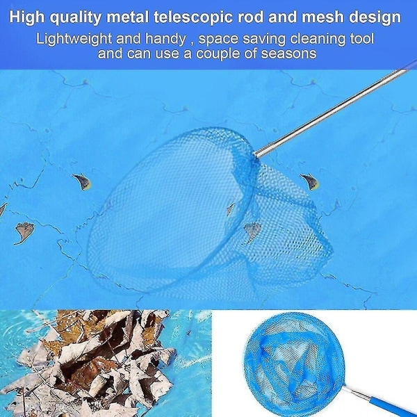 2023 Ny Teleskopisk Poolnät Rake Clear Cleaner Scoop Leaf Rostfritt Stål Skimmer Mesh Ram Barn Utomhus Fisknät