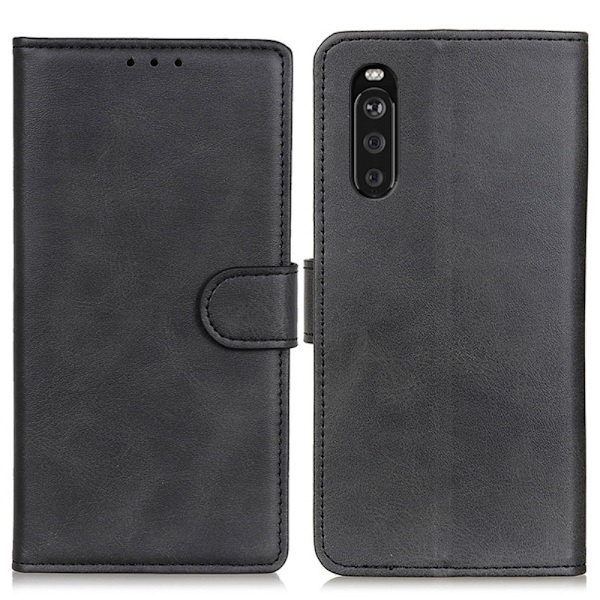 Sony Xperia 10 III - Kiinteä nahkakotelo - Musta Musta