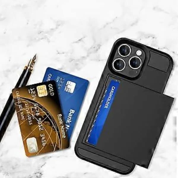 Telefonfodral för iPhone 15 Pro Max PC+TPU med Skjutbart Kortfack, Anti-Fall Baksida (Stil I)[CO]