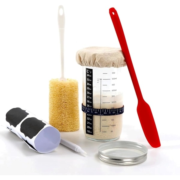 Surdegsstarterburk, surdegsstarterkit, 710 ml återanvändbar surdegsburk kit för hembakning