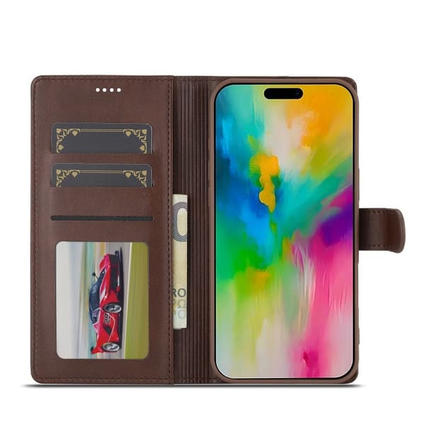 LC.IMEEKE Wallet Case iPhone 16 - Dark Brown