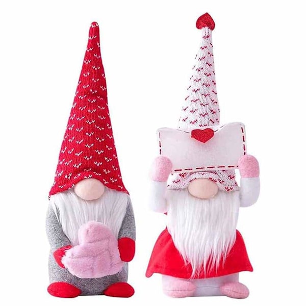 2 st Alla hjärtans dag dekorativa tomtar, handgjorda Alla hjärtans dag tomtar plyschdekorationer, Mini Valentin