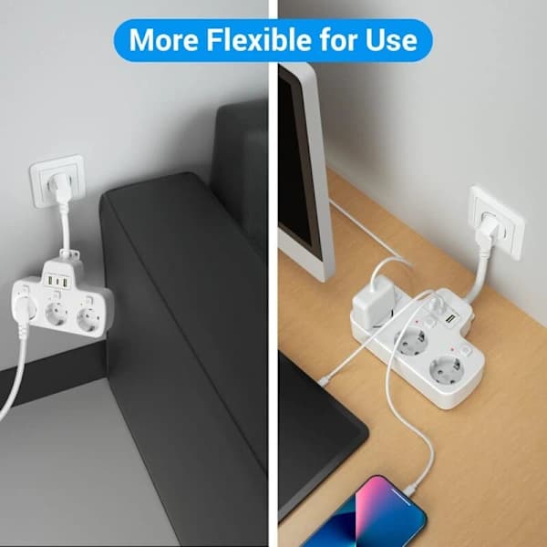 Multiple Outlets with Individual Switch, Power Strip with USB-C 3 Outlets and 3 USB Chargers, Wall Socket with Multiple USB Outlets, Short Cable[co]