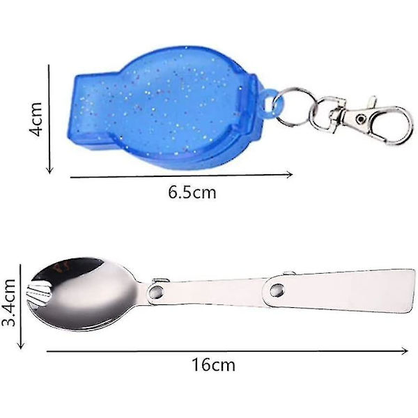 Titanium Spork Bærbart Bestik Foldbar Rustfrit Stålske Med Blå Etui Til Udendørs Camping Og Vandreture