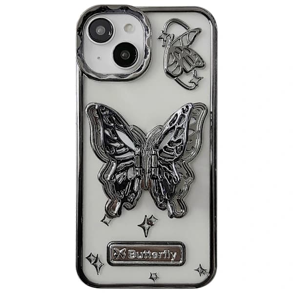 Cover til iPhone 13/14, Elektropletteret Blød TPU med Stativ, Sommerfugldesign[co]