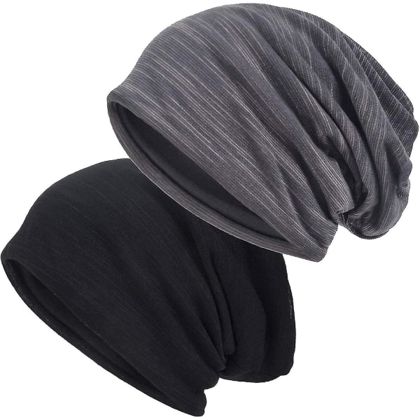 Slouchy Beanie for menn/kvinner 2-pak Oversize Baggy Skull Cap Sommer Tynn Strikket Lue -t