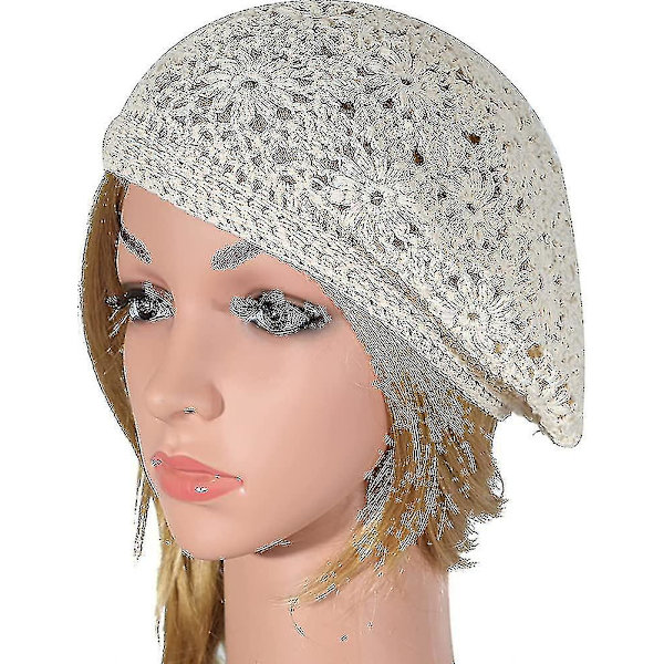 Kvinners bomull sommer heklehatt lett retro håndlaget beret