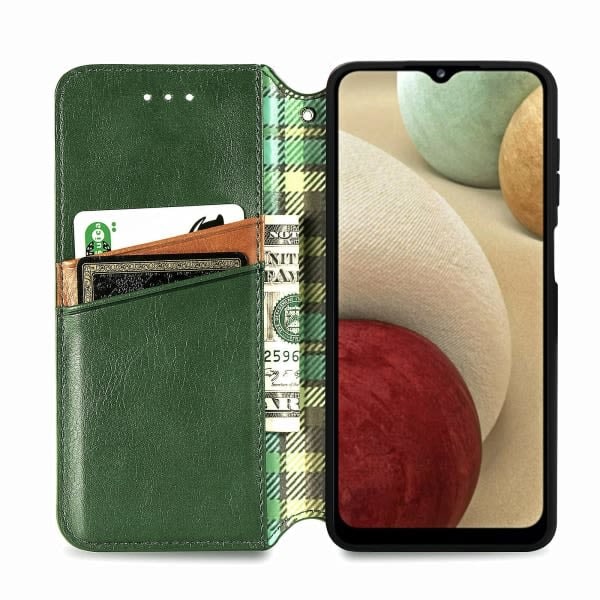 Kotelo Samsung Galaxy A12 Flip Cover Lompakko Käännettävä Lompakko Magneettinen Suojaava Puhelintasku Kotelo - Vihreä null none