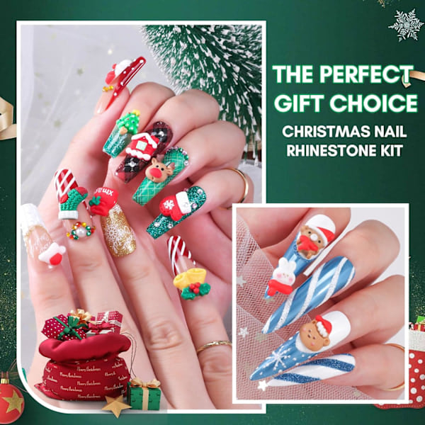 Julnagelstrass, 3D julnagelberlocker, nyårs falska nagelmanikyrsmycken, för DIY nageldekoration