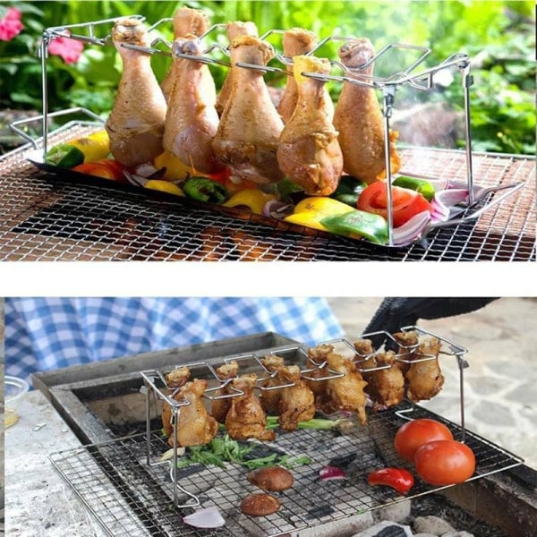 Kyllingholder Rack Grillstativ Steking for BBQ Non Stick Stål Sølv onesize