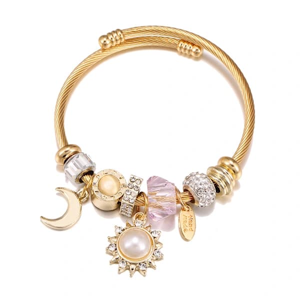 Guldglänsande Solrosmåne Hänge KC Öppet Guld Armband[CO]