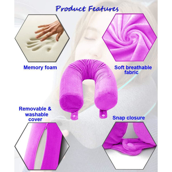 Twist Memory Foam Resekudde Nacke, Haka, Axel, Ländrygg och Benstöd för Vuxna Flygresor Kudde (Rosa)