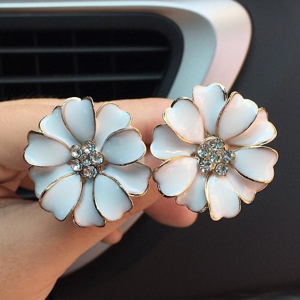 2-pack Daisy Flowers Biltillbehör Söta Bil Luftarom Bling Diamant Luftventilationsklämmor Bilinredning (rosa)