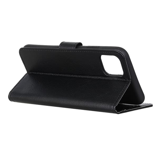 iPhone 12 / 12 Pro - Litchi Læder Etui - Sort Black Svart