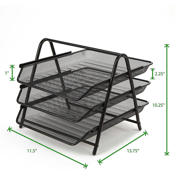 Skrivebordsorganisator med skyvbare rom for brev, dokumenter, post, filer, papir, 4-lags svart 4 Tier Black