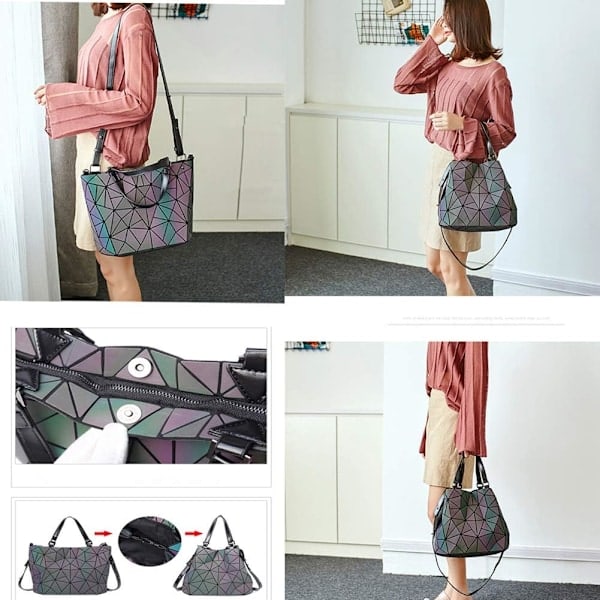 Kvinder Geometrisk Selvlysende Læder Håndtasker Dame Skuldertaske Holografisk Regnbue Crossbody Taske Elegant Tote Til Kvinder Dame