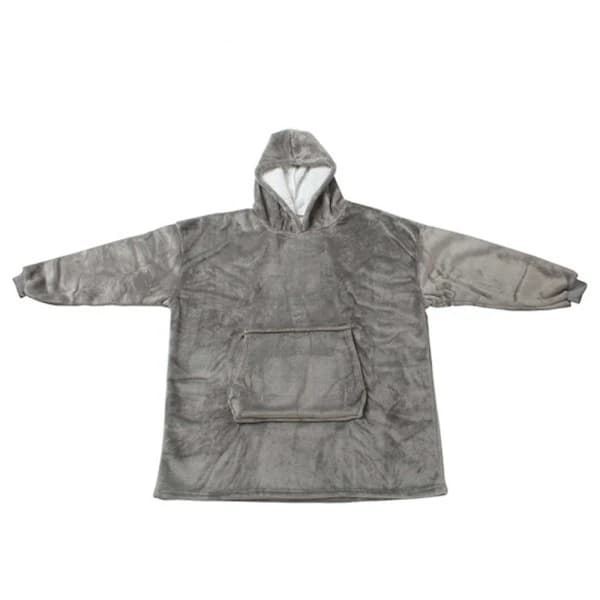 Oversized hettegenser i teppe av ultramyk fleece - grå