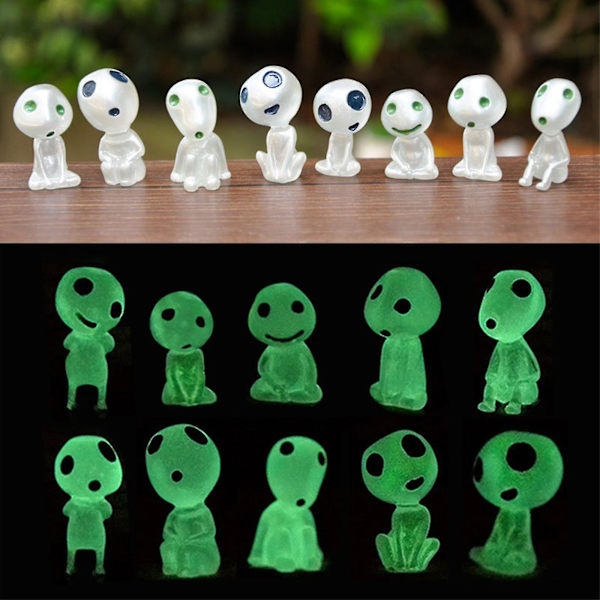 10 stk. Lysende Træelvere Ånd Kodama Have Mononoke Pottedekoration Mikro Prinsesse Landskab Figurer Ornament