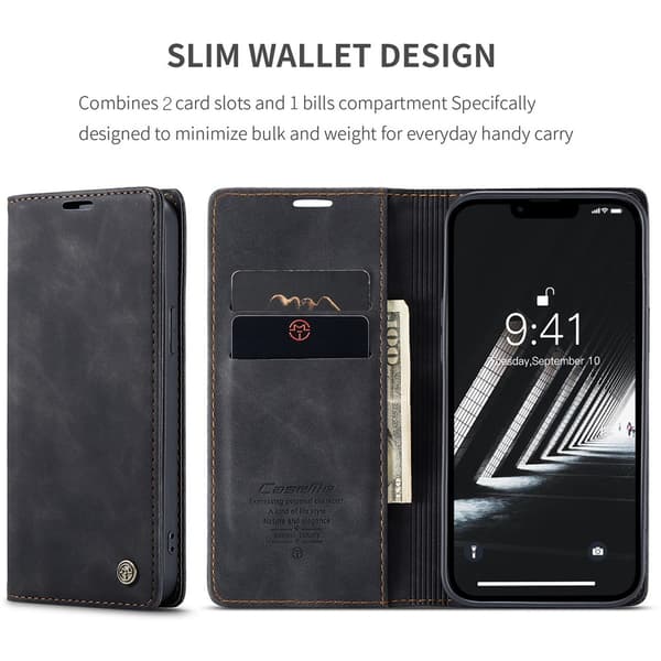 CaseMe Slim Lompakkokotelo iPhone 15 Musta (YH)
