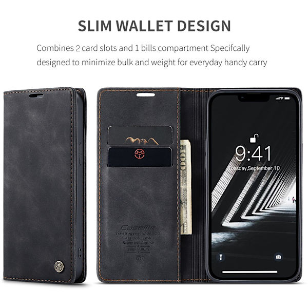 CaseMe Slim Plånboksfodral iPhone 15 Svart(YH)