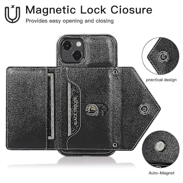 Mobilskal för iPhone 15 Triangeldesign Kortfack Läder+TPU Skydd med Lång Rem[CO]